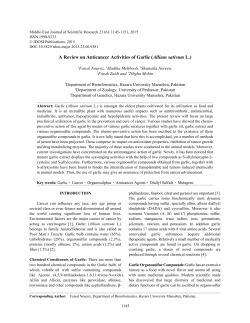 A Review on Anticancer Activities of Garlic (Allium sativum L.)