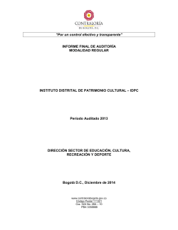 Informe Auditoria ContralorÃ­a 2014 - Instituto Distrital de Patrimonio