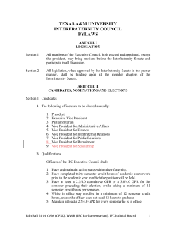 TEXAS A&M UNIVERSITY INTERFRATERNITY COUNCIL BYLAWS