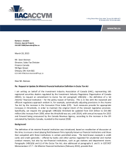 IIAC Letter to Finance Requesting De Minimis Financial Institution