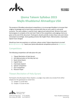 Ijtema Taleem Syllabus 2015 Majlis Khuddamul Ahmadiyya USA