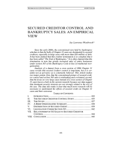 SECURED CREDITOR CONTROL AND BANKRUPTCY SALES: AN