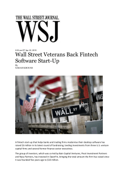 Wall Street Veterans Back Fintech Software Start-Up