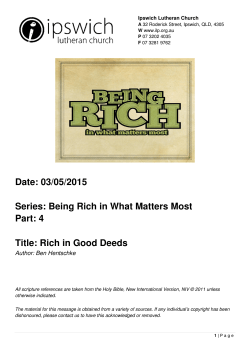 Rich in Good Deeds - Ipswich Lutheran Church