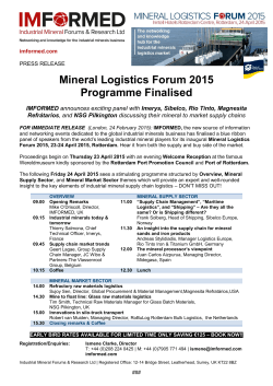 Mineral Logistics Forum 2015 Programme Finalised