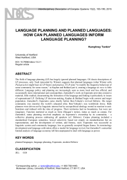 LANGUAGE PLANNING AND PLANNED LANGUAGES: HOW CAN