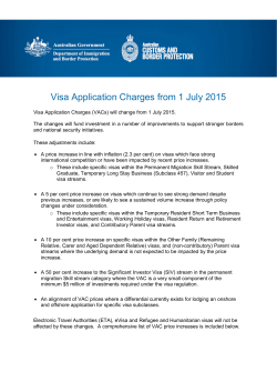 Visa Application Charges from 1 July 2015