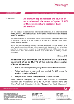 Millennium bcp announces the launch of an accelerated placement