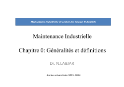Maintenance Industrielle Chapitre 0: GÃ©nÃ©ralitÃ©s et