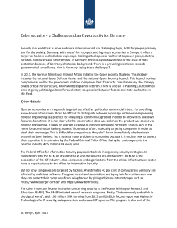 Cybersecurity â a Challenge and an Opportunity for Germany (1)