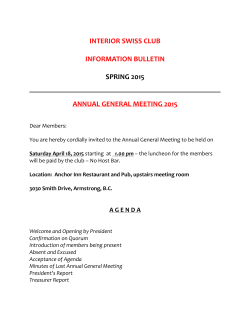 INTERIOR SWISS CLUB INFORMATION BULLETIN SPRING 2015