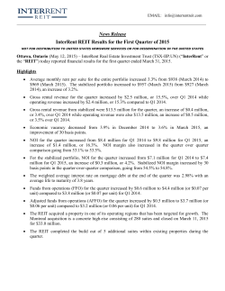 InterRent REIT Results for the First Quarter of 2015