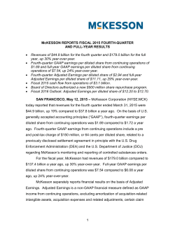 1 McKESSON REPORTS FISCAL 2015 FOURTH