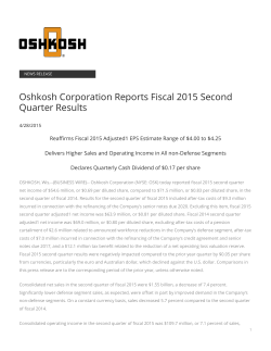 Oshkosh Corporation Reports Fiscal 2015 Second Quarter Results