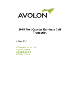 2015 First Quarter Earnings Call Transcript - Investors