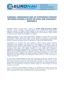 Euronav announces end of difference period between shares listed