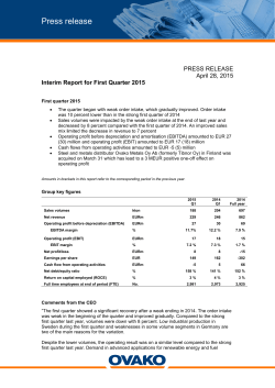Press Release Interim Report for First Quarter 2015 164