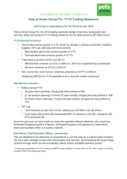 Pets at Home Group Plc: FY15 Trading Statement