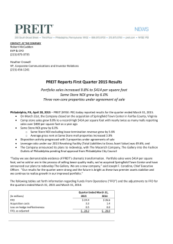 PREIT Reports First Quarter 2015 Results