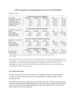 CFO Commentary on Fourth Quarter Fiscal Year 2015 Results
