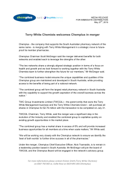 Media Release - TWC welcomes Chemplus