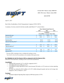 Q1 2015 Letter to Stockholders - Swift Transportation Investor