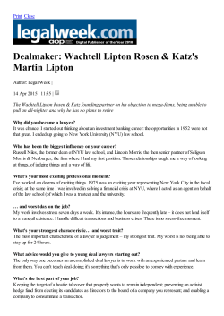 Dealmaker: Wachtell Lipton Rosen & Katz`s Martin Lipton