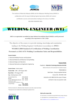 WELDING ENGINEER (WE) - Institute of Materials, Malaysia