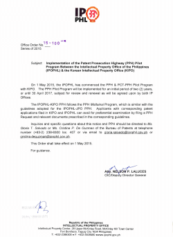 Office Order No. 15-100 s. 2015, Implementation of the Patent