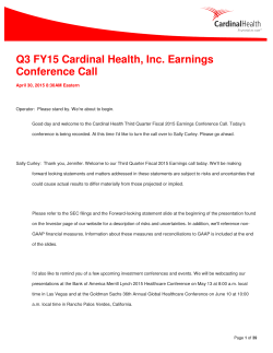 Q3 FY15 Cardinal Health, Inc. Earnings Conference Call