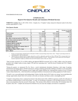 CINEPLEX INC. Reports First Quarter Results and