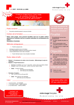 FinalitÃ© : Objectifs : Intervenants: - IRFSS Pays de Loire
