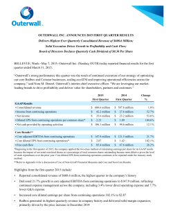 Outerwall Inc. Announces 2015 First Quarter Results