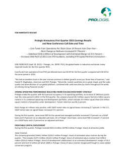 Prologis Announces First Quarter 2015 Earnings Results and New