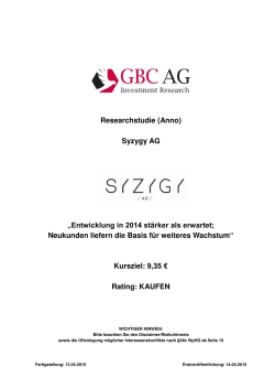 Researchstudie (Anno) Syzygy AG âEntwicklung in 2014 stÃ¤rker als