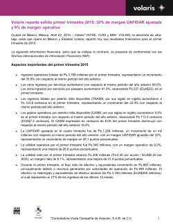 Volaris reporta sÃ³lido primer trimestre 2015: 32% de margen