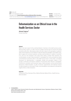 Dehumanization as an Ethical Issue in the Health Services Sector