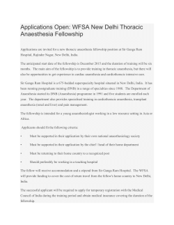 Applications Open: WFSA New Delhi Thoracic Anaesthesia