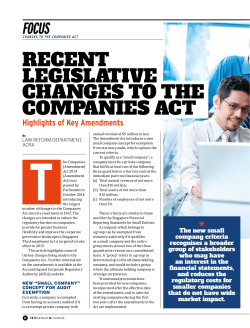RecenT LegisLaTive changes To The companies acT