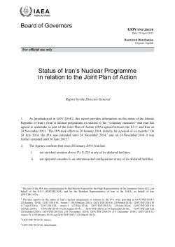 Status of Iran``s Nuclear Programme in relation to the Joint Plan of