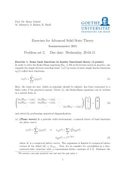 Exercises for Advanced Solid State Theory Problem set 2, Due date
