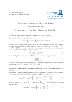 Exercises for Advanced Solid State Theory Problem set 4, Due date