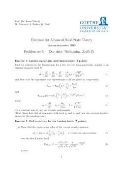 Exercises for Advanced Solid State Theory Problem set 5, Due date