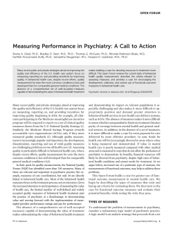 Measuring Performance in Psychiatry: A Call to Action