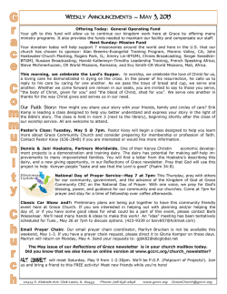 WEEKLY ANNOUNCEMENTS &acirc; MAY 3, 2015