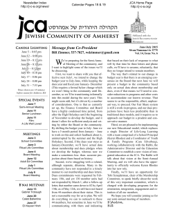 JCA Newsletter - Jewish Community of Amherst