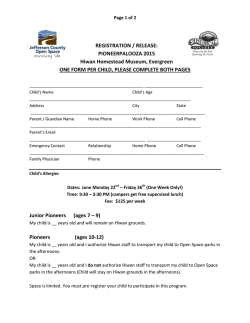 REGISTRATION / RELEASE: PIONEERPALOOZA 2015 Hiwan