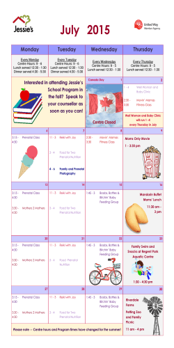Participant Calendar - Jessie`s | The June Callwood Centre for