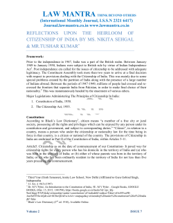 reflections upon the heirloom of citizenship of india by nikita sehgal