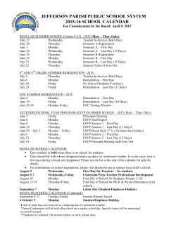 2015-16 School Calendar - Jefferson Parish Public School System